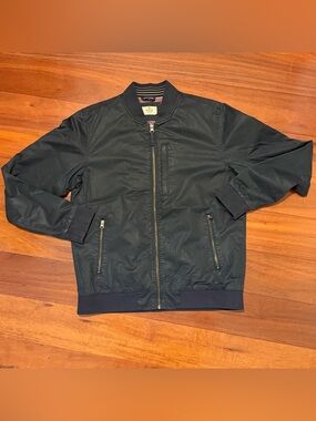 Marine Layer Rossland Dry Wax Bomber Jacket Mens Medium Blue Black Coated Lined